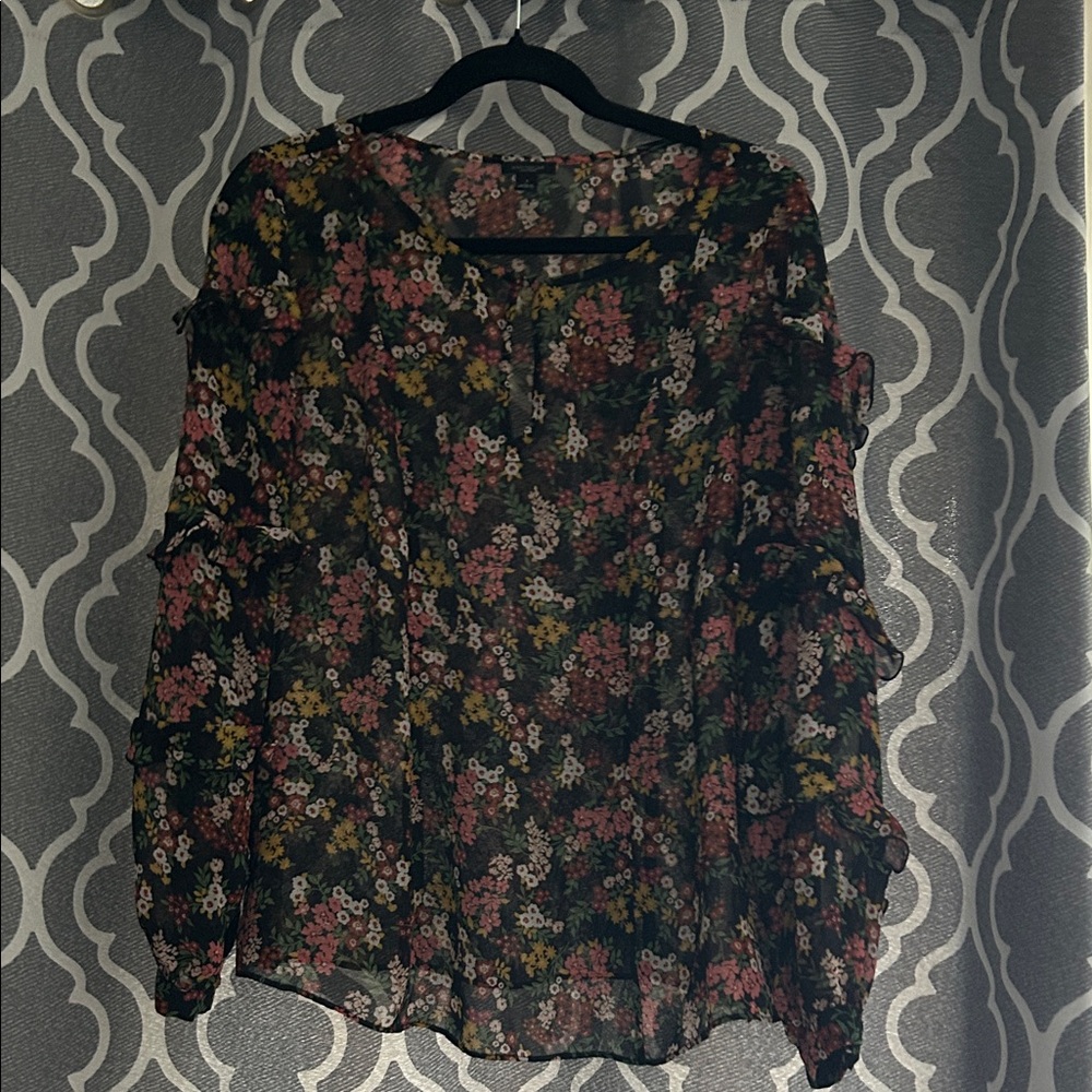Floral Chiffon Blouse - Black and Pink